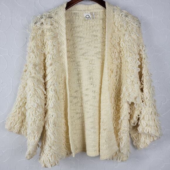 Anthropologie Akemi + Kin Womens Cardigan One Size Cream Loopy Knit Open Front - Picture 11 of 12